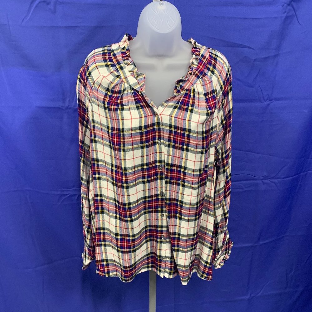 Caffe Marrahesh Women's Plaid Red Blue Shirt M NWT